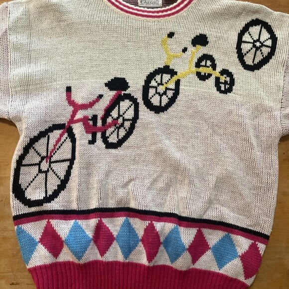 Vintage Chateau Womens Sweater 80s Bicycles Design Long Sleeves Sz L - Picture 4 of 10